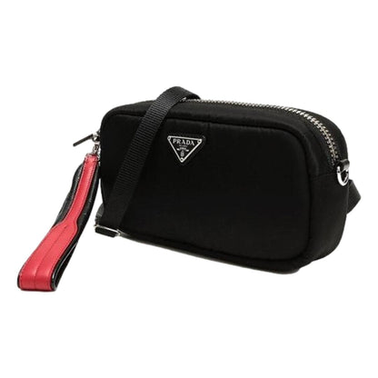 Prada Tessuto Black Red Nylon Mini Convertible Wristlet Crossbody Bag 1DH046