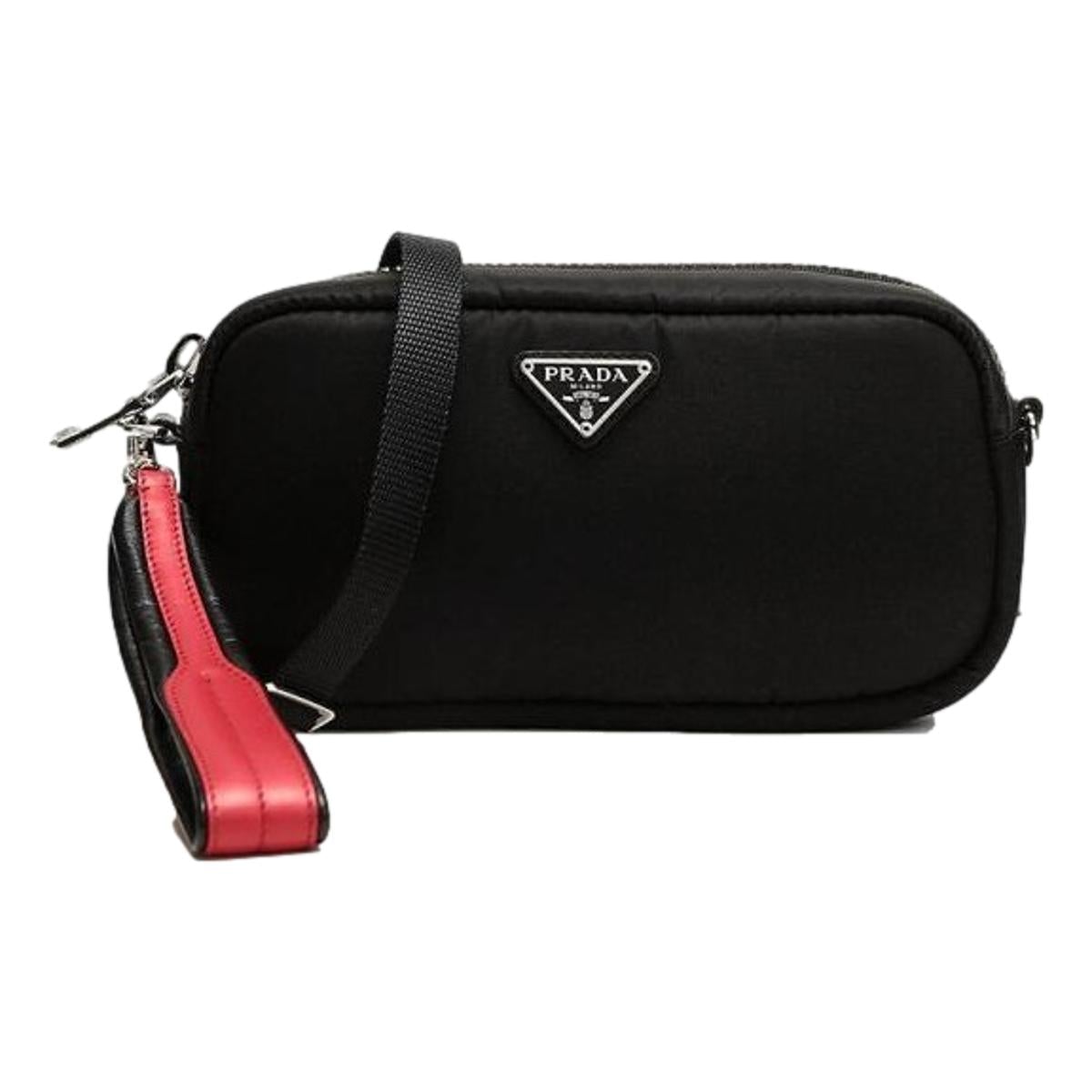 Prada Tessuto Black Red Nylon Mini Convertible Wristlet Crossbody Bag 1DH046