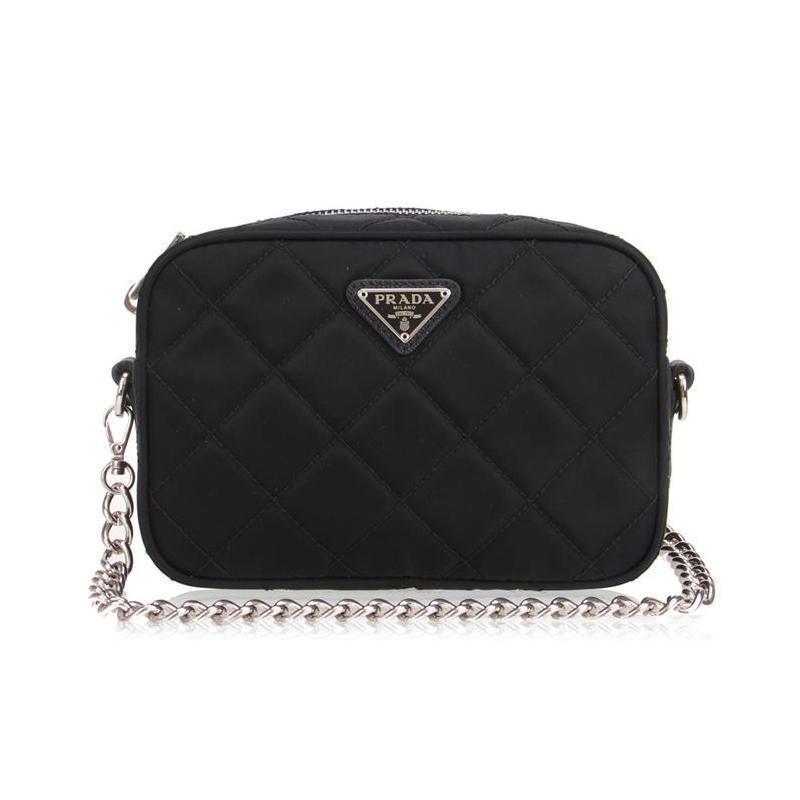 Prada Tessuto Small Nero Black Quilted Nylon Crossbody  Shoulder Bag 1BH028
