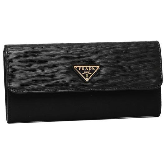 PRADA Tessuto Vitello Women's Wallet Black Nylon/Leather Flap 1MH037