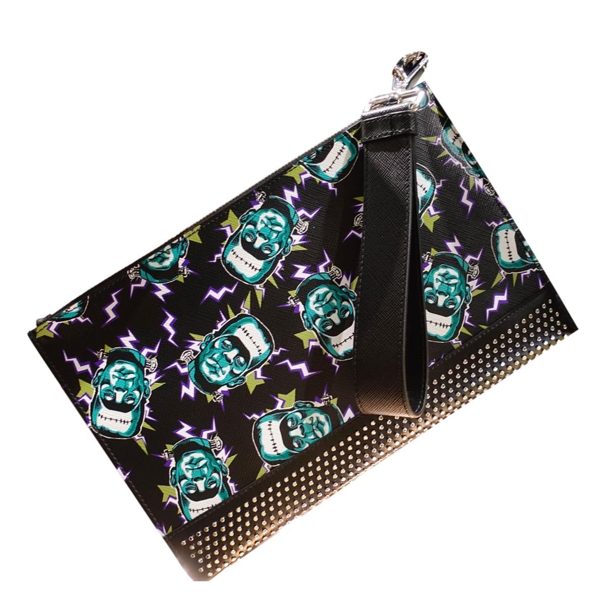 Prada Thunder Frankenstein Black Leather Studded Wristlet Bag