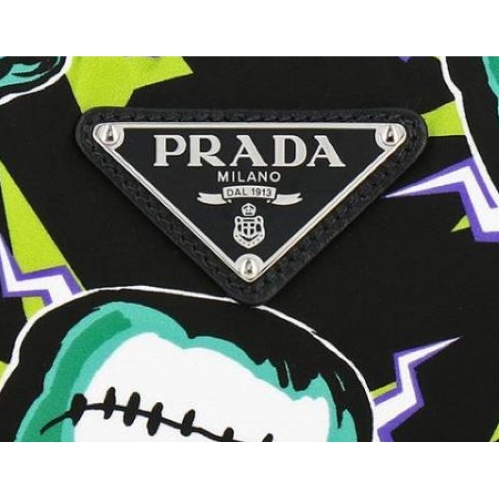 Prada Thunder Frankenstein Black Leather Studded Wristlet Bag