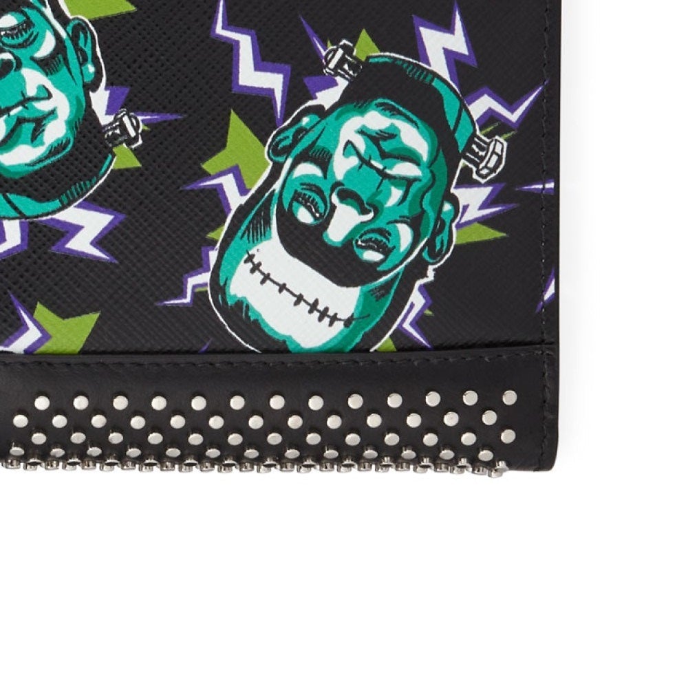 Prada Thunder Frankenstein Black Leather Studded Wristlet Bag