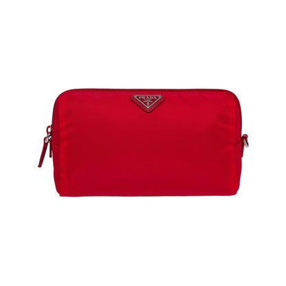 Prada Necessaire Tessuto Nylon Red Triangle Logo Toiletry Case 1NA693