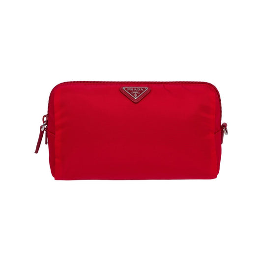 Prada Necessaire Tessuto Nylon Red Triangle Logo Toiletry Case 1NA693