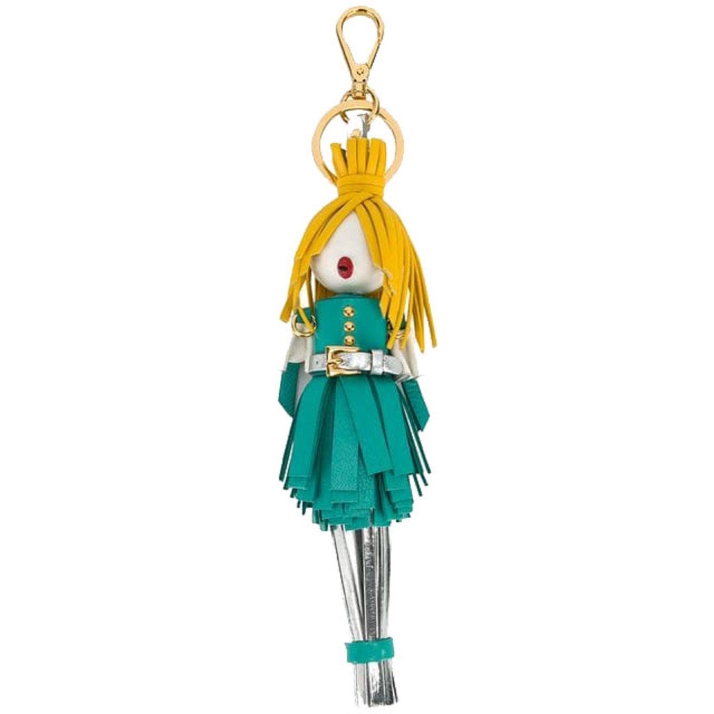 Prada Trick Pelle Alice Doll Yellow Hair Teal Silver Leather Key Chain 1TL172