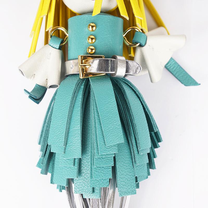Prada Trick Pelle Alice Doll Yellow Hair Teal Silver Leather Key Chain 1TL172