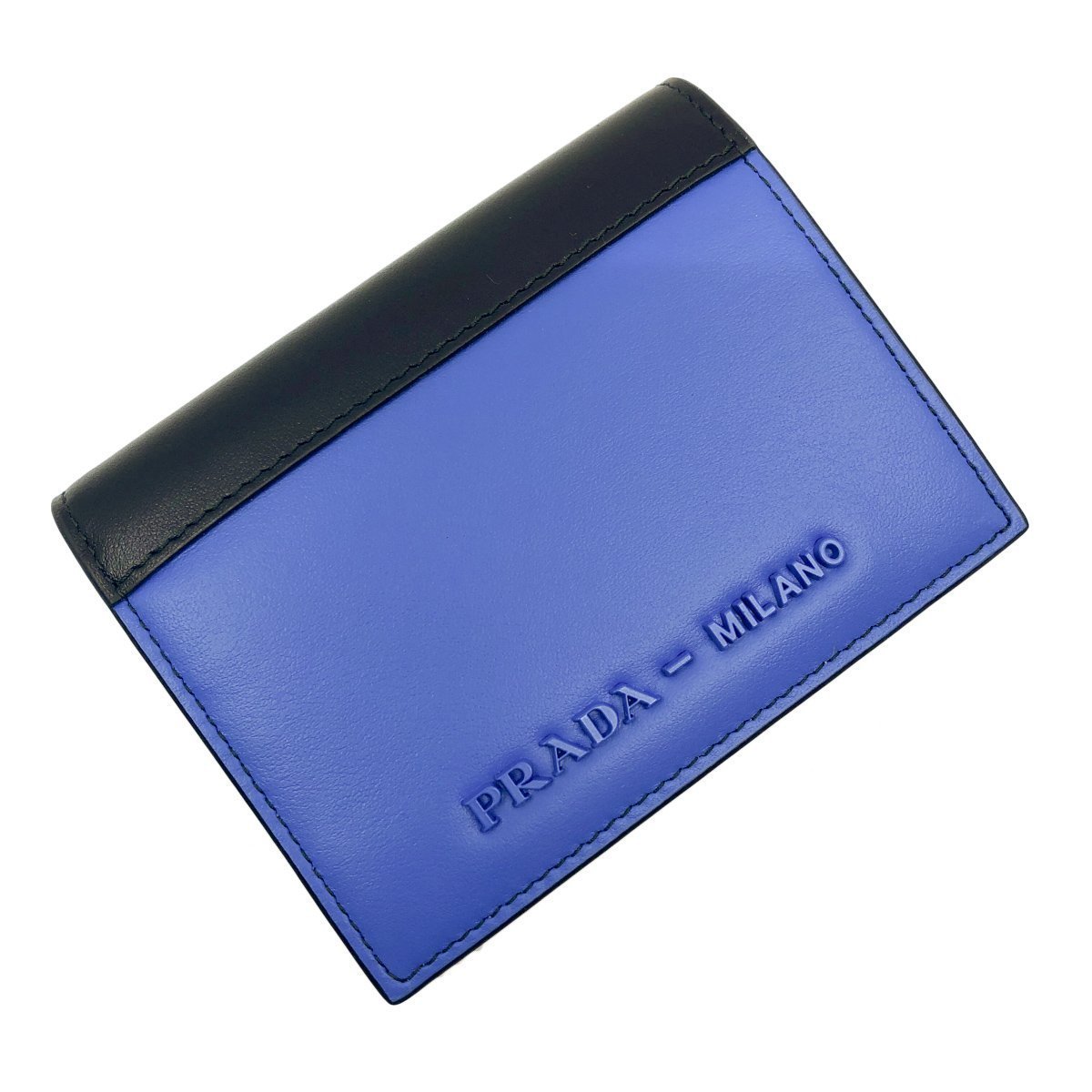 Prada Unisex Blue Black City Calf Milano Snap Logo Emblem Multicolor Wallet 1MV204