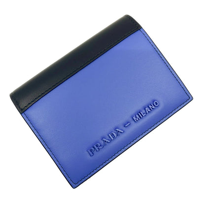Prada Unisex Blue Black City Calf Milano Snap Logo Emblem Multicolor Wallet 1MV204