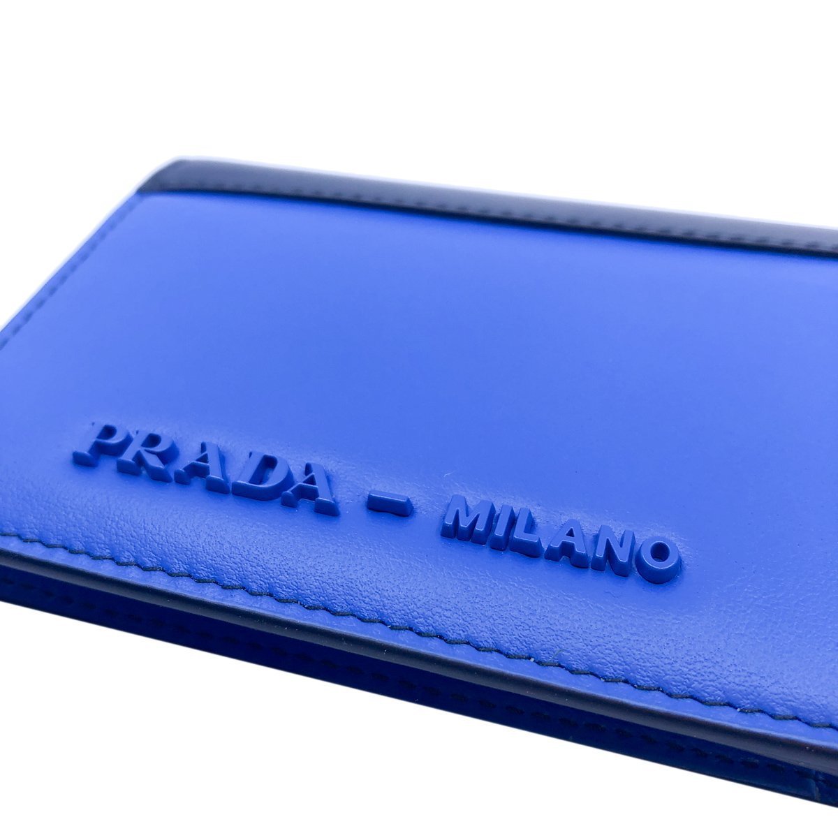 Prada Unisex Blue Black City Calf Milano Snap Logo Emblem Multicolor Wallet 1MV204