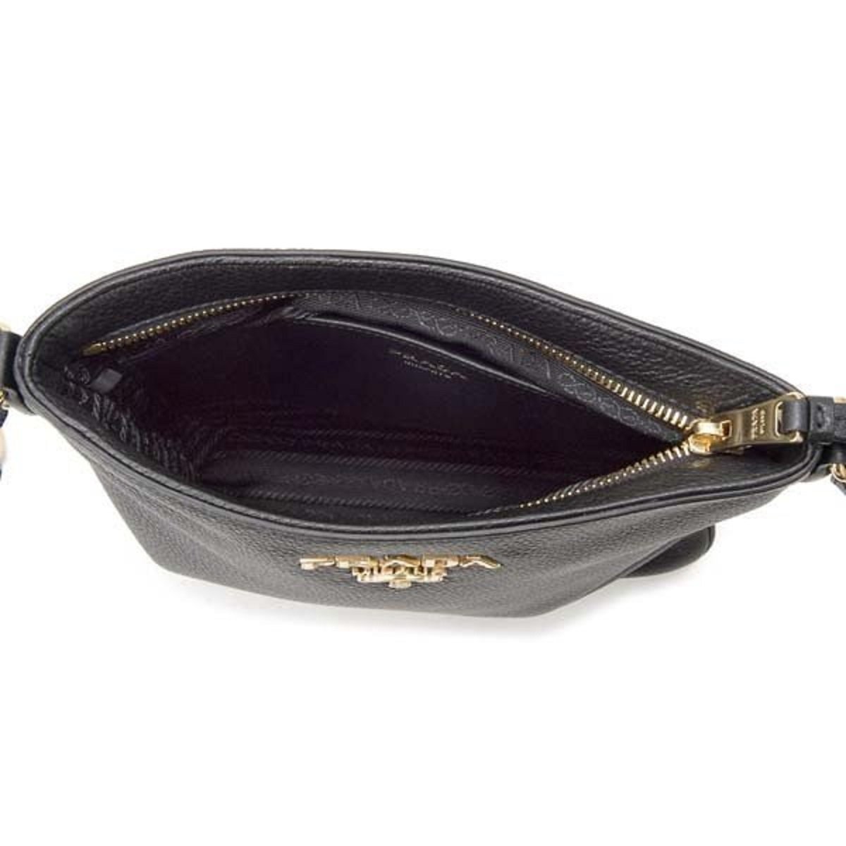 Prada Vitello Daino Leather Black Flat Crossbody Bag 1BH142