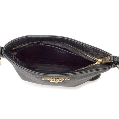 Prada Vitello Daino Leather Black Flat Crossbody Bag 1BH142