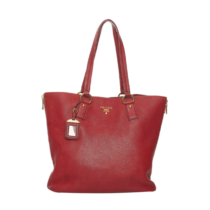 Prada Vitello Daino Red Side Zip Tote Bag