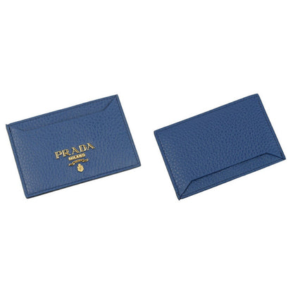 Prada Vitello Grain Leather Bluette Blue Gold Logo Card Holder