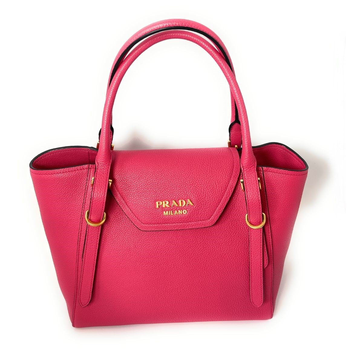 Prada Vitello Grain Magenta Pink Top Handle Crossbody Handbag 1BA270