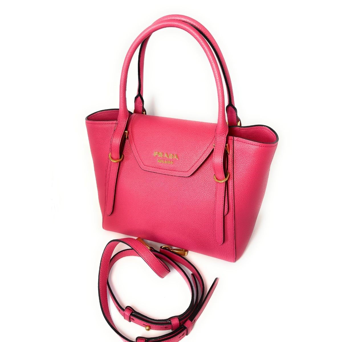 Prada Vitello Grain Magenta Pink Top Handle Crossbody Handbag 1BA270