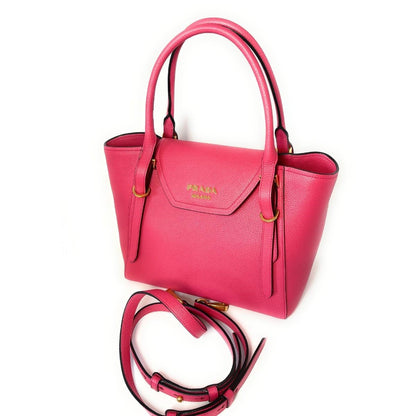 Prada Vitello Grain Magenta Pink Top Handle Crossbody Handbag 1BA270