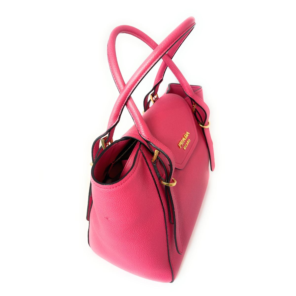 Prada Vitello Grain Magenta Pink Top Handle Crossbody Handbag 1BA270