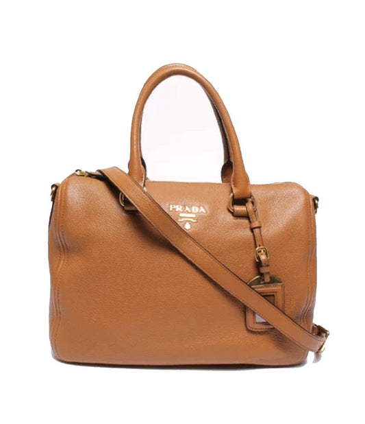 Prada Vitello Leather Cannella Brown Phenix Handbag 1BB023