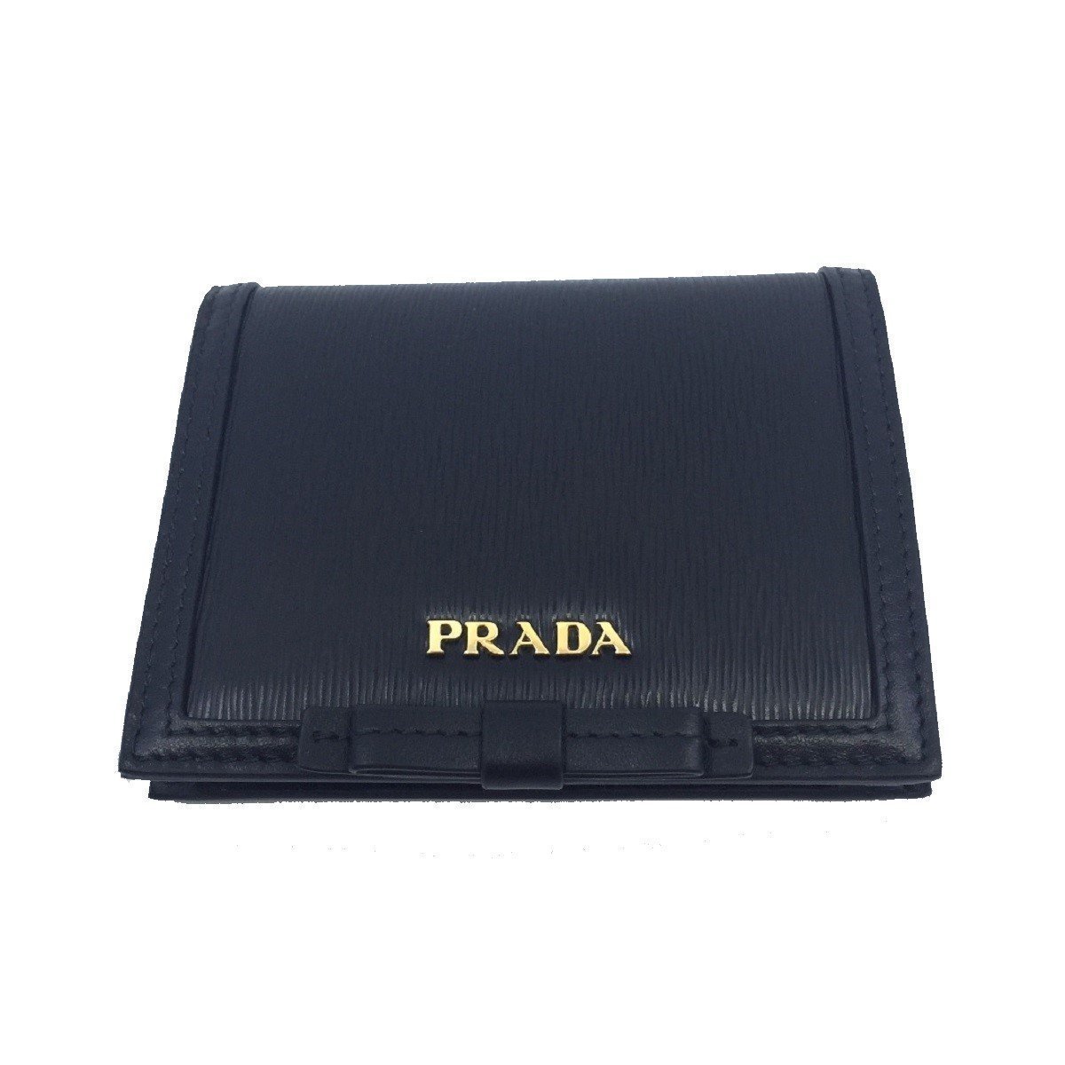 Prada Vitello Move Black Bifold Leather Flap Bow Snap Wallet 1MV204