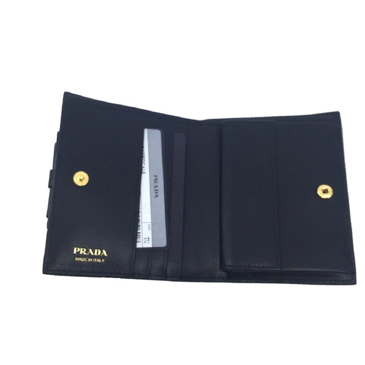 Prada Vitello Move Black Bifold Leather Flap Bow Snap Wallet 1MV204