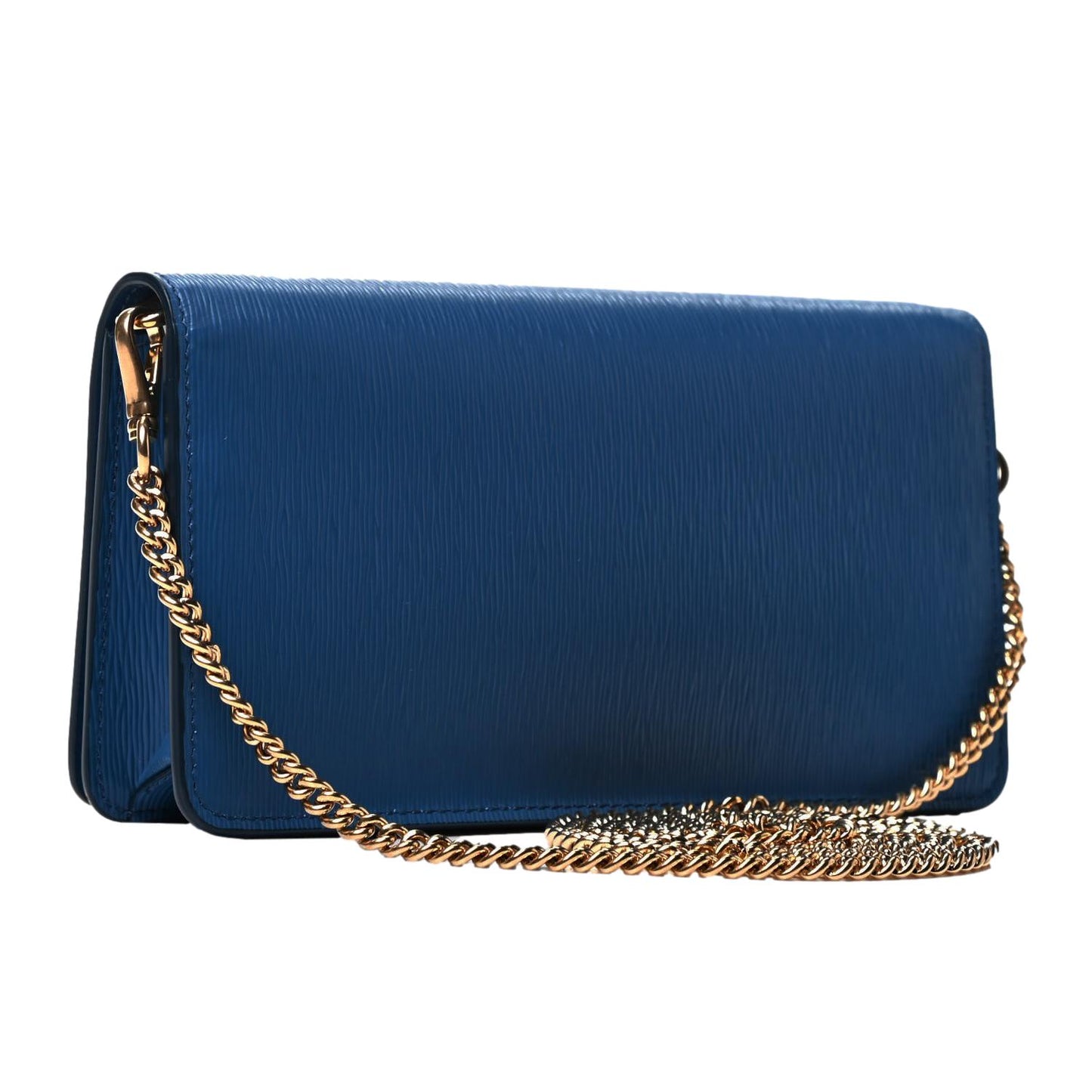 Prada Vitello Move Bluette Blue Crossbody Chain Wallet