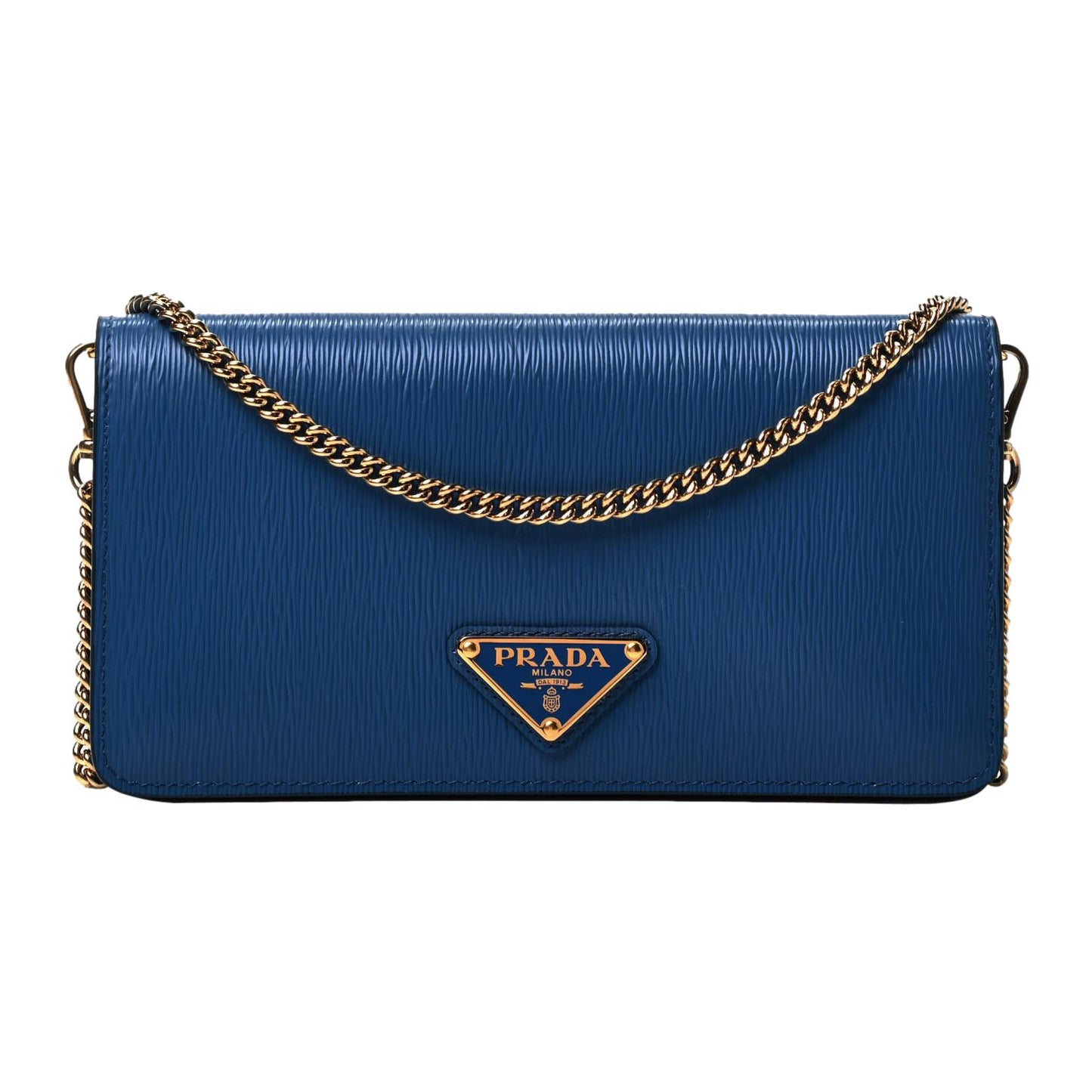 Prada Vitello Move Bluette Blue Crossbody Chain Wallet