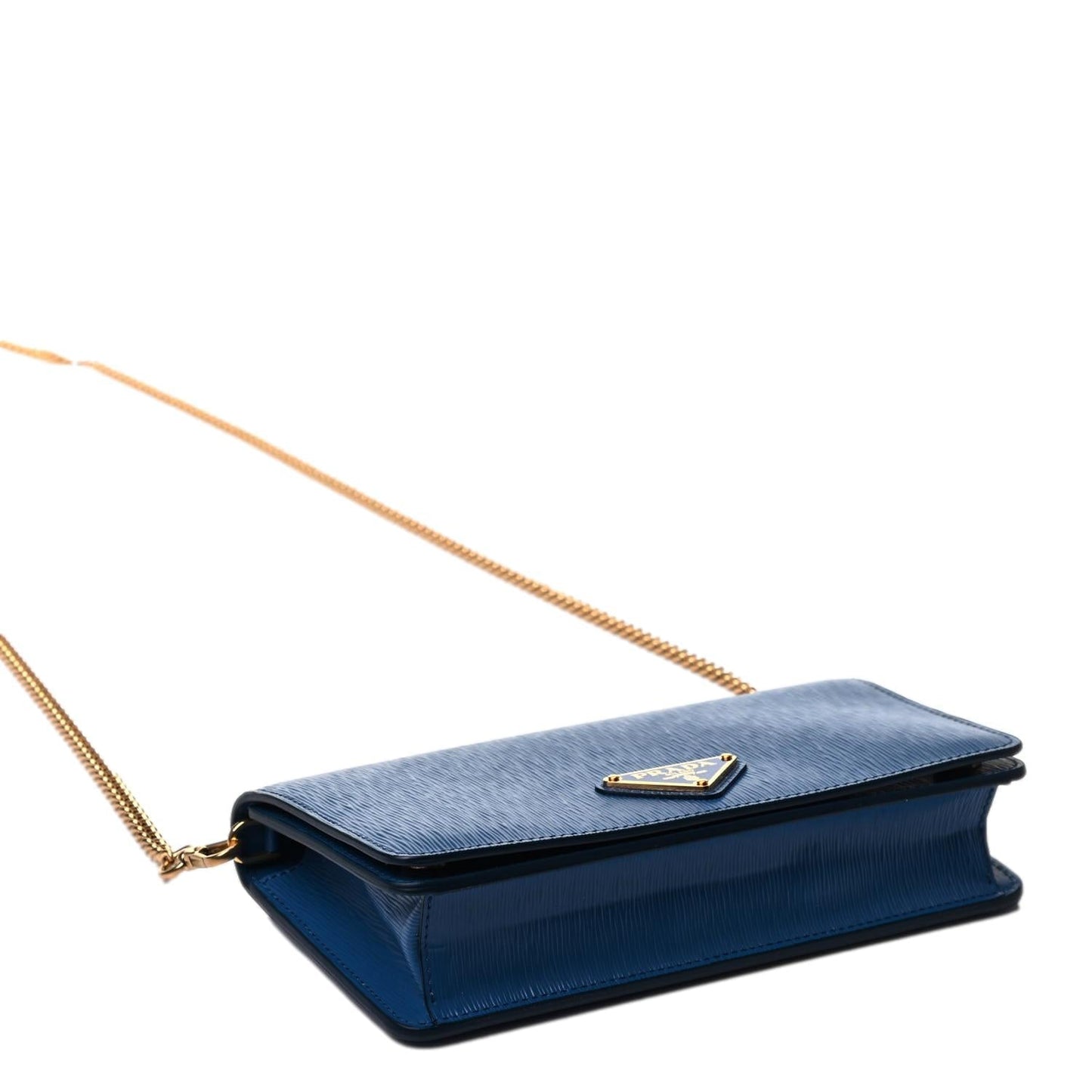 Prada Vitello Move Bluette Blue Crossbody Chain Wallet