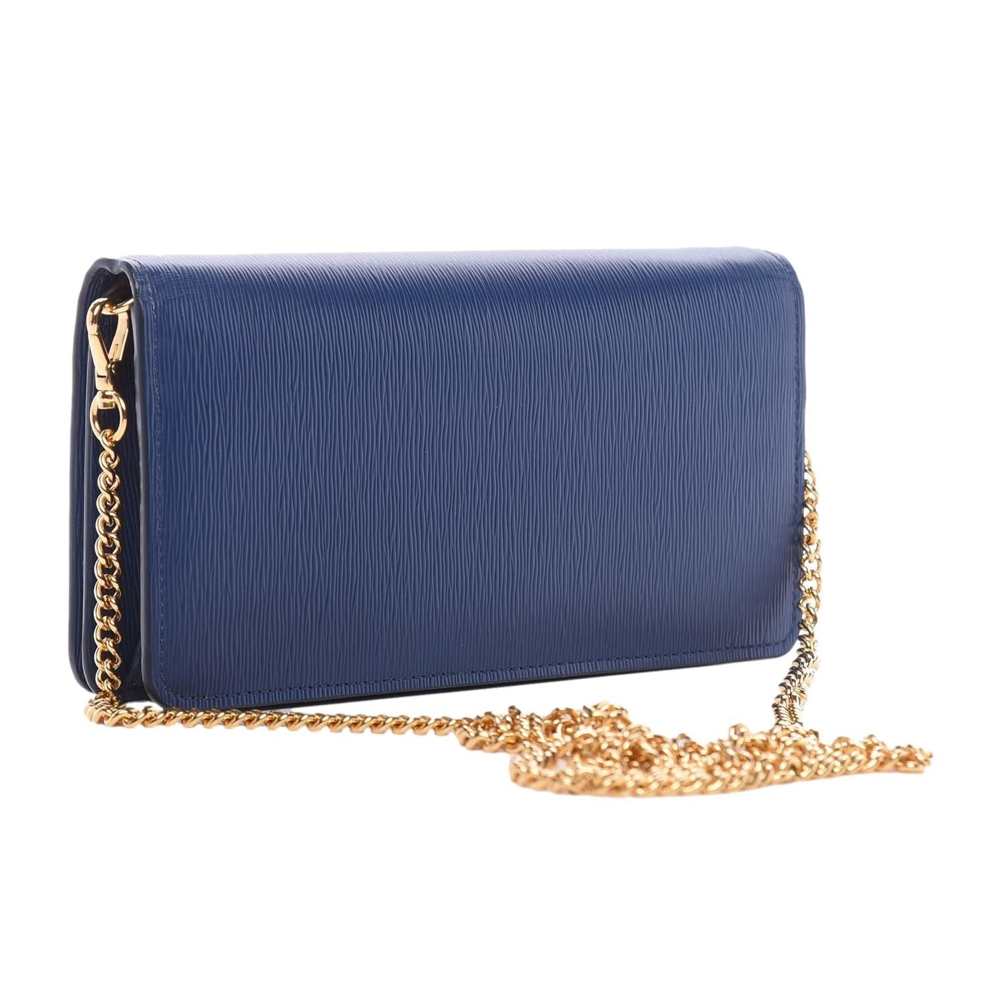 Prada Vitello Move Bluette Blue Crossbody Chain Wallet