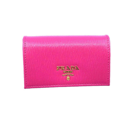 Prada Vitello Move Card Holder Fuchsia Pink Leather Pouch Wallet 1MC122