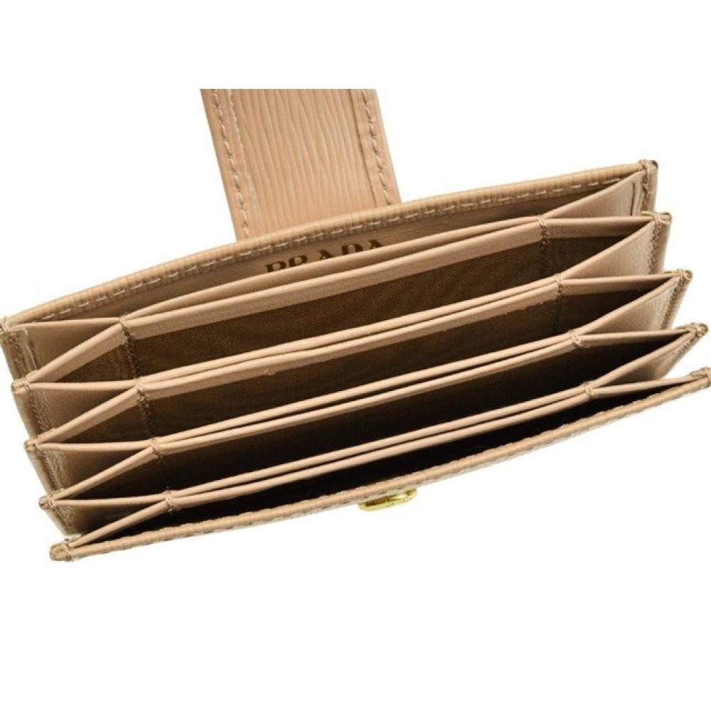 Prada Vitello Move Cipria Beige Accordion Card Case 1MC211