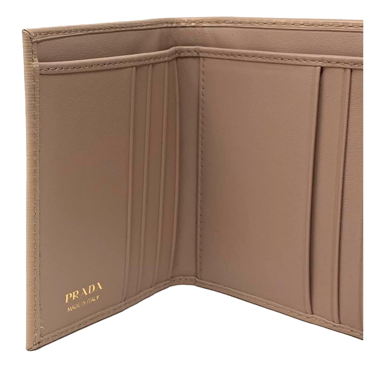 Prada Vitello Move Cipria Beige Leather Triangle Logo Small Trifold Wallet