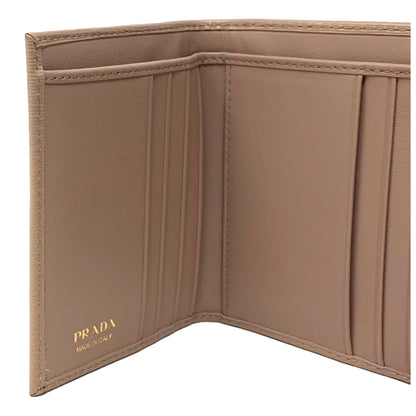 Prada Vitello Move Cipria Beige Leather Triangle Logo Small Trifold Wallet