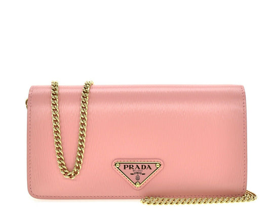 Prada Vitello Move Crossbody Chain Wallet Pink Petalo Leather