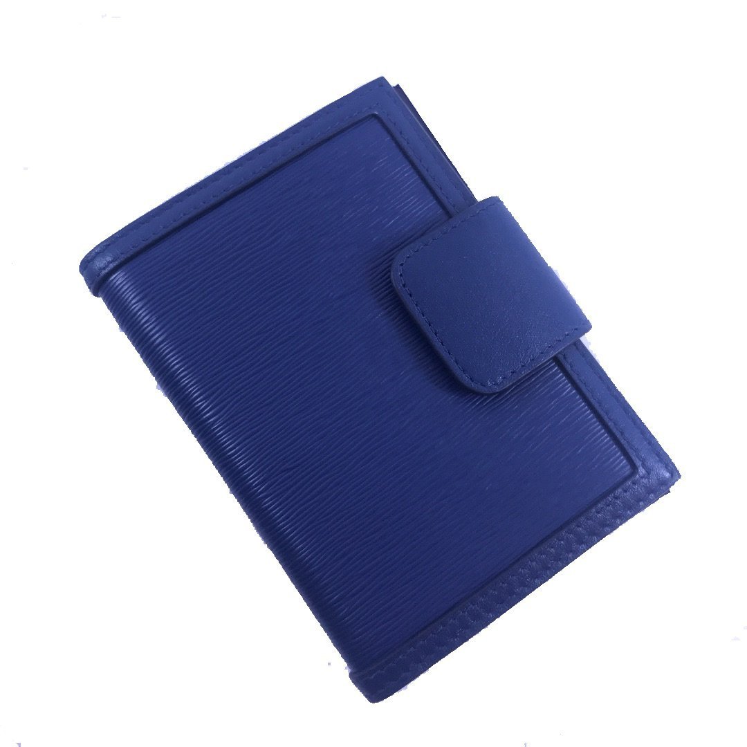 Prada Vitello Move Leather Bluette Blue Coin Purse Bi-fold Bow Wallet 1MH523