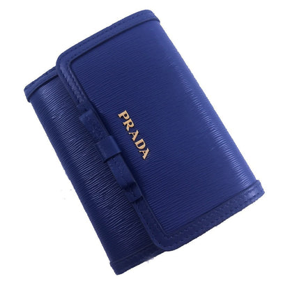 Prada Vitello Move Leather Bluette Blue Coin Purse Bi-fold Bow Wallet 1MH523
