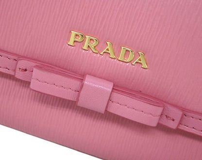 Prada Vitello Move Leather Geranio Pink Coin Purse Bi-fold Bow Wallet 1MH523