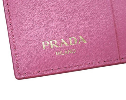 Prada Vitello Move Leather Geranio Pink Coin Purse Bi-fold Bow Wallet 1MH523