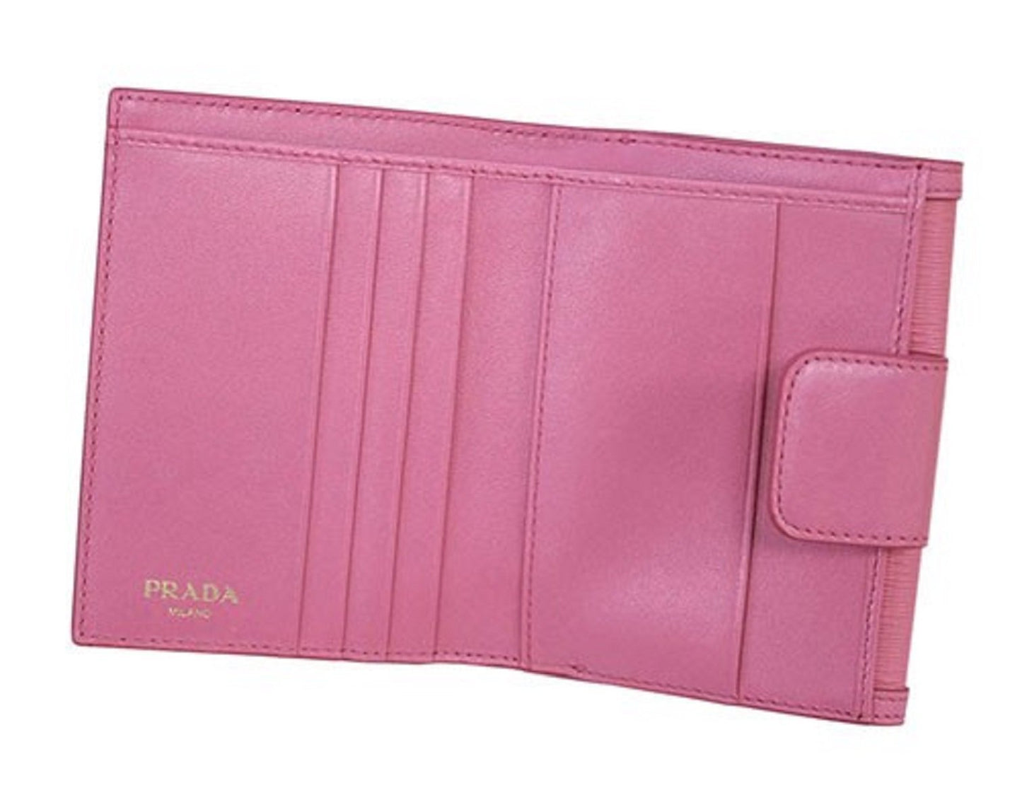 Prada Vitello Move Leather Geranio Pink Coin Purse Bi-fold Bow Wallet 1MH523