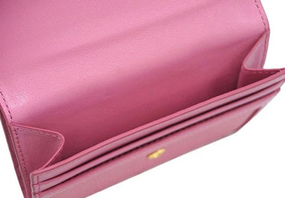 Prada Vitello Move Leather Geranio Pink Coin Purse Bi-fold Bow Wallet 1MH523