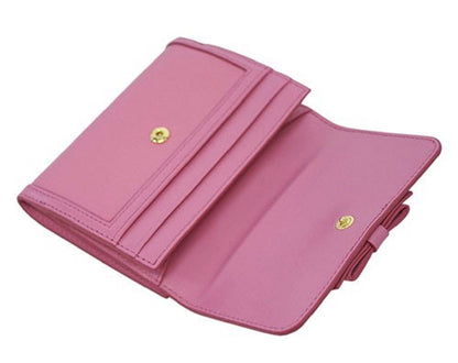 Prada Vitello Move Leather Geranio Pink Coin Purse Bi-fold Bow Wallet 1MH523