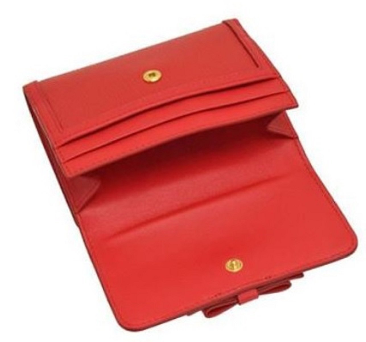 Prada Vitello Move Leather Geranio Red Coin Purse Bi-fold Bow Wallet
