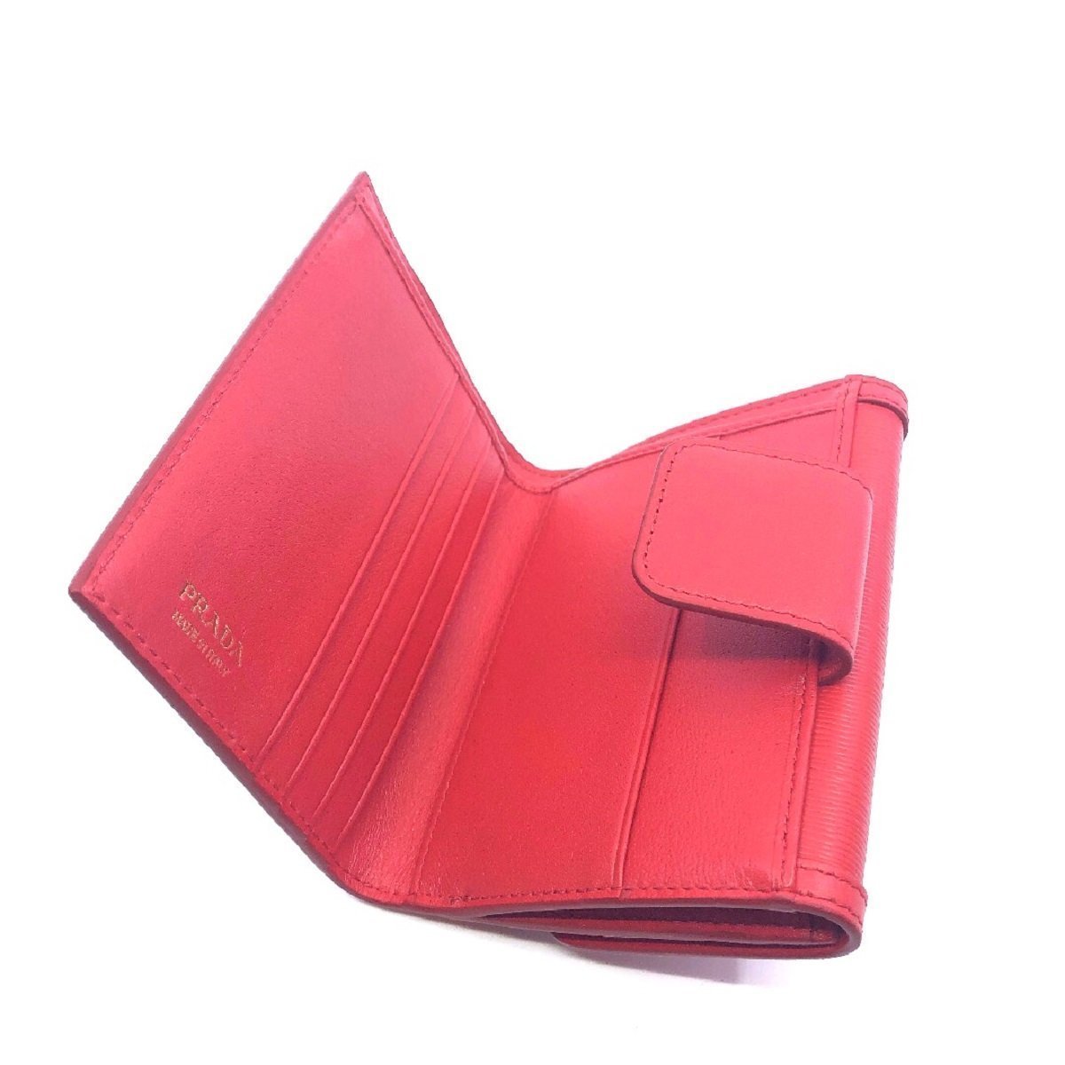 Prada Vitello Move Leather Geranio Red Coin Purse Bi-fold Bow Wallet