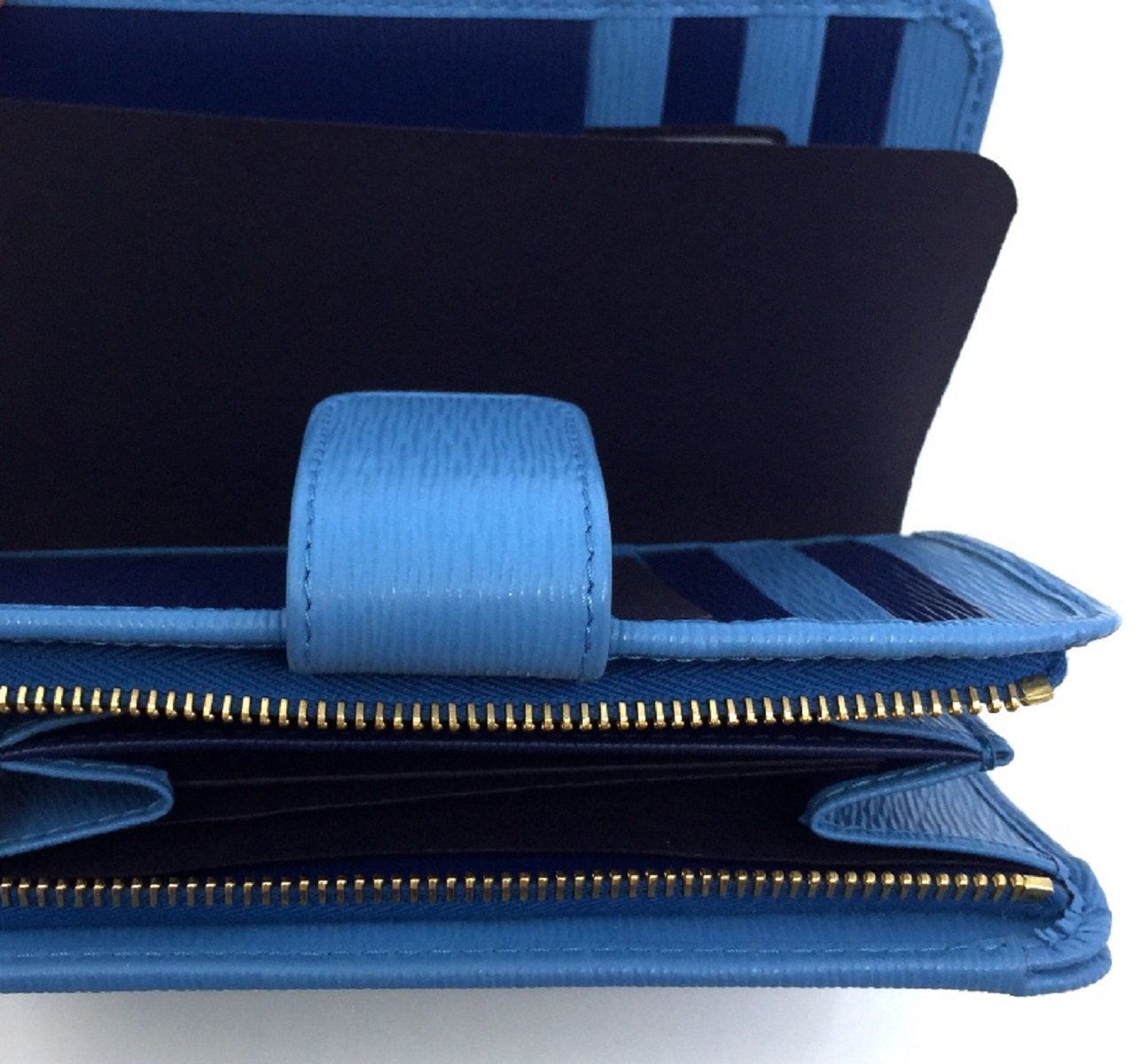 Prada Vitello Move Leather Mare Bluette Baby Blue Navy Compact Wallet 1ML225