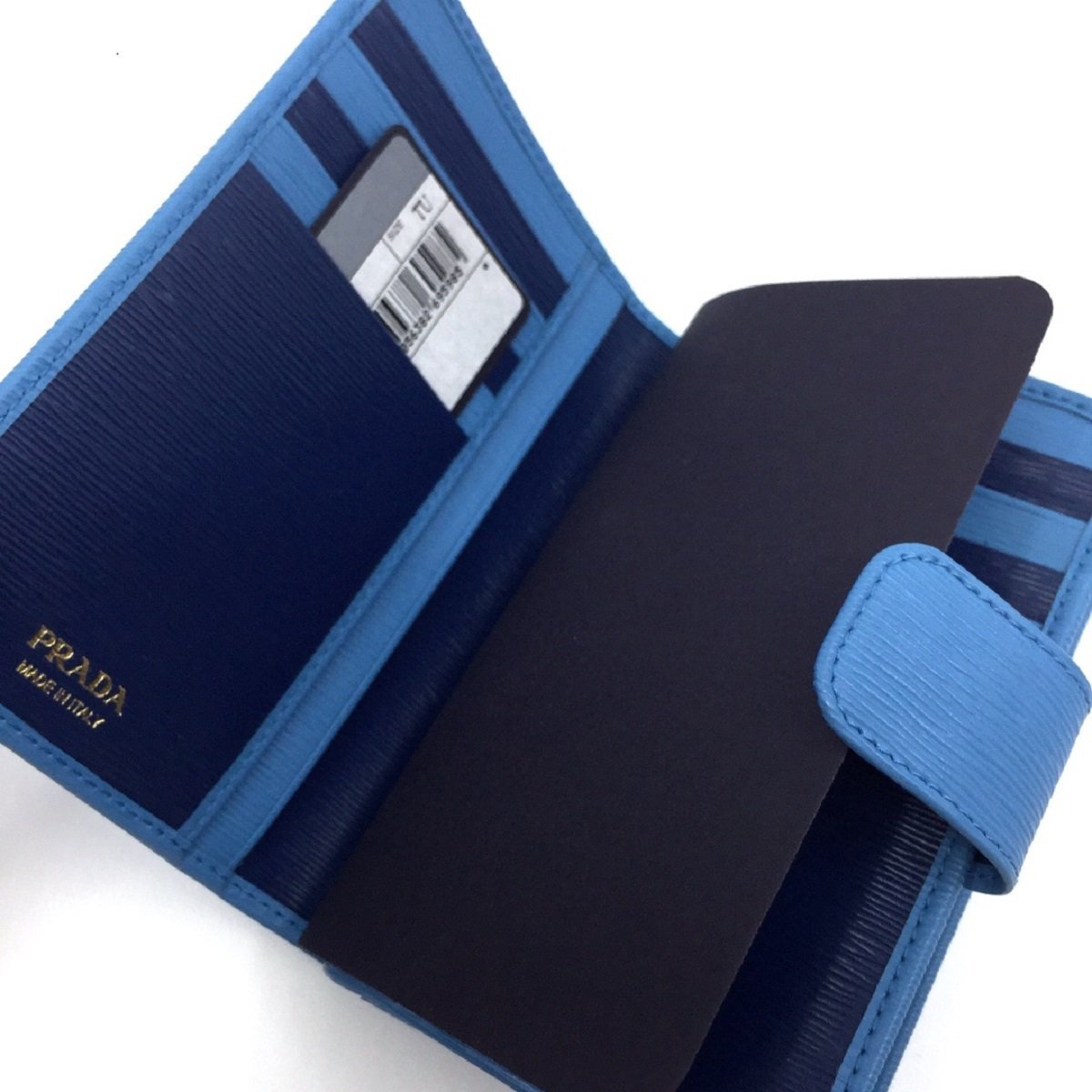 Prada Vitello Move Leather Mare Bluette Baby Blue Navy Compact Wallet 1ML225