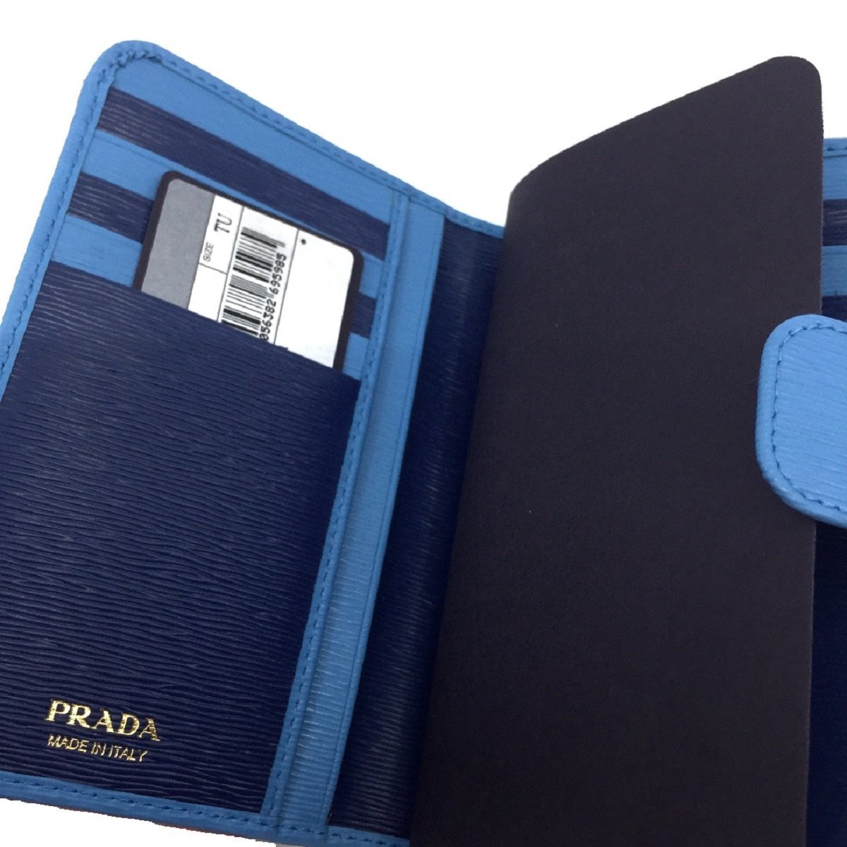 Prada Vitello Move Leather Mare Bluette Baby Blue Navy Compact Wallet 1ML225