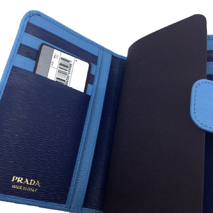 Prada Vitello Move Leather Mare Bluette Baby Blue Navy Compact Wallet 1ML225