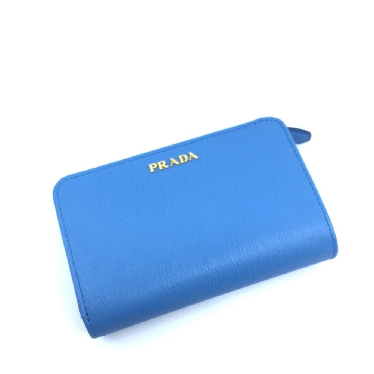 Prada Vitello Move Leather Mare Bluette Baby Blue Navy Compact Wallet 1ML225