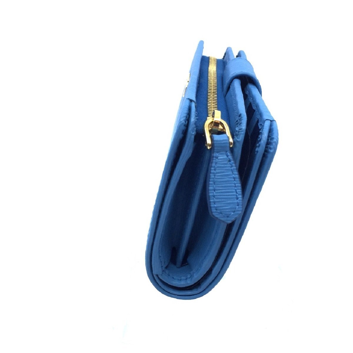 Prada Vitello Move Leather Mare Bluette Baby Blue Navy Compact Wallet 1ML225