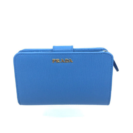 Prada Vitello Move Leather Mare Bluette Baby Blue Navy Compact Wallet 1ML225